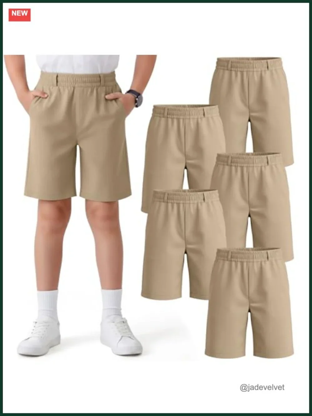 5 Pack Boys' School Uniform Shorts Elastic Waist Flat Front with Pockets Summer